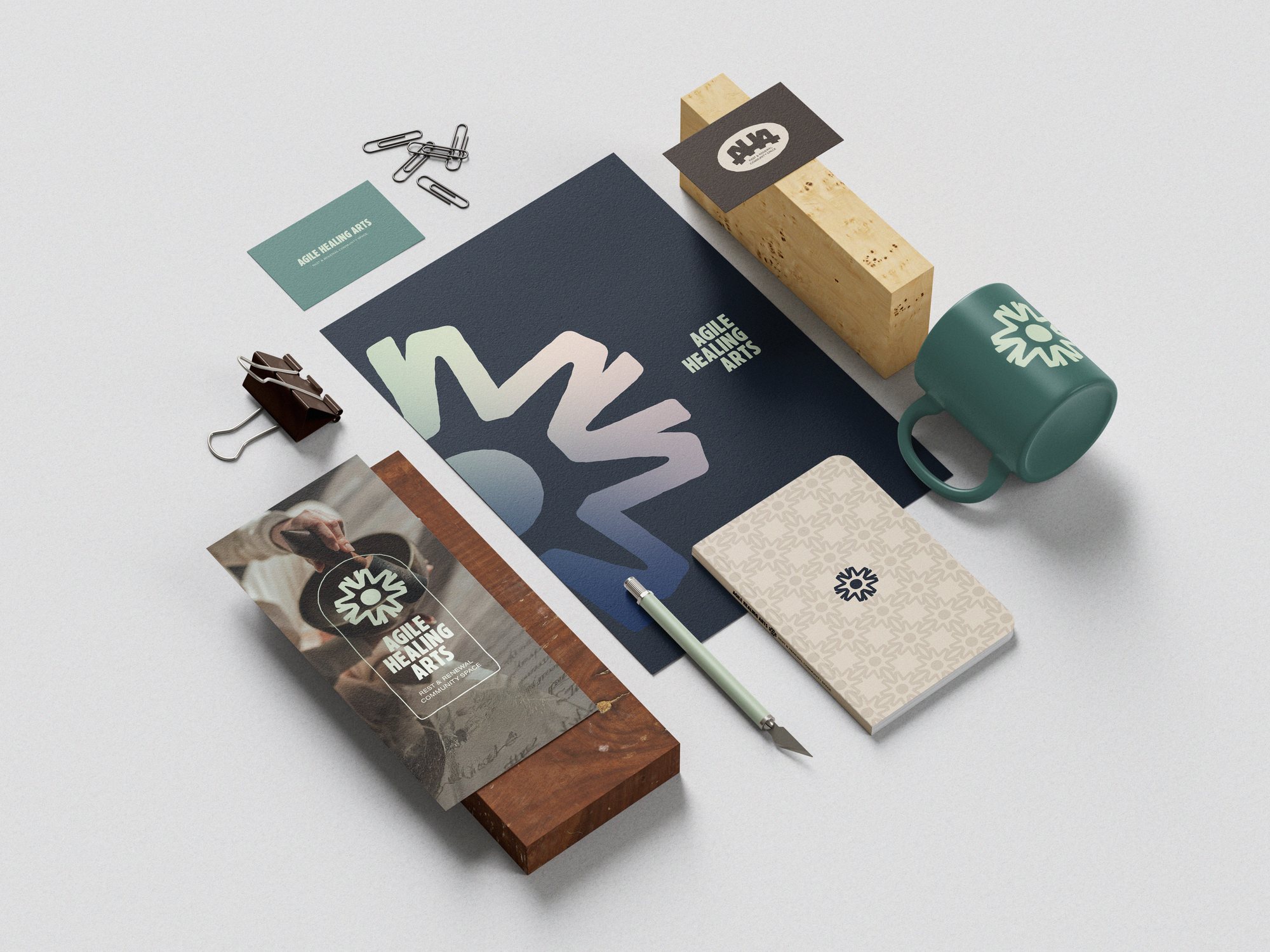 Agile Healing Arts branding — stationery set mockup