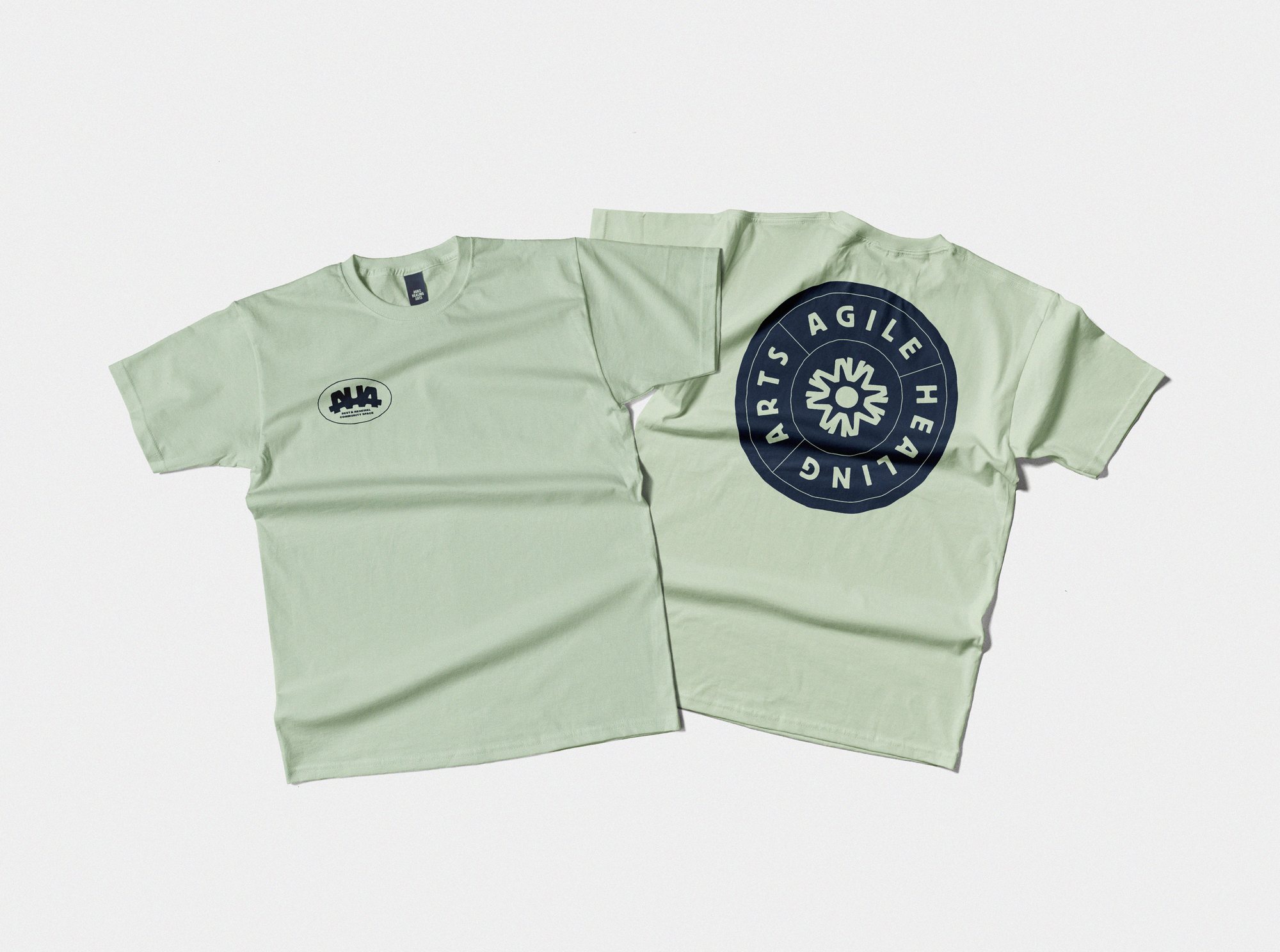 Agile Healing Arts branding — mint T-shirts mockup