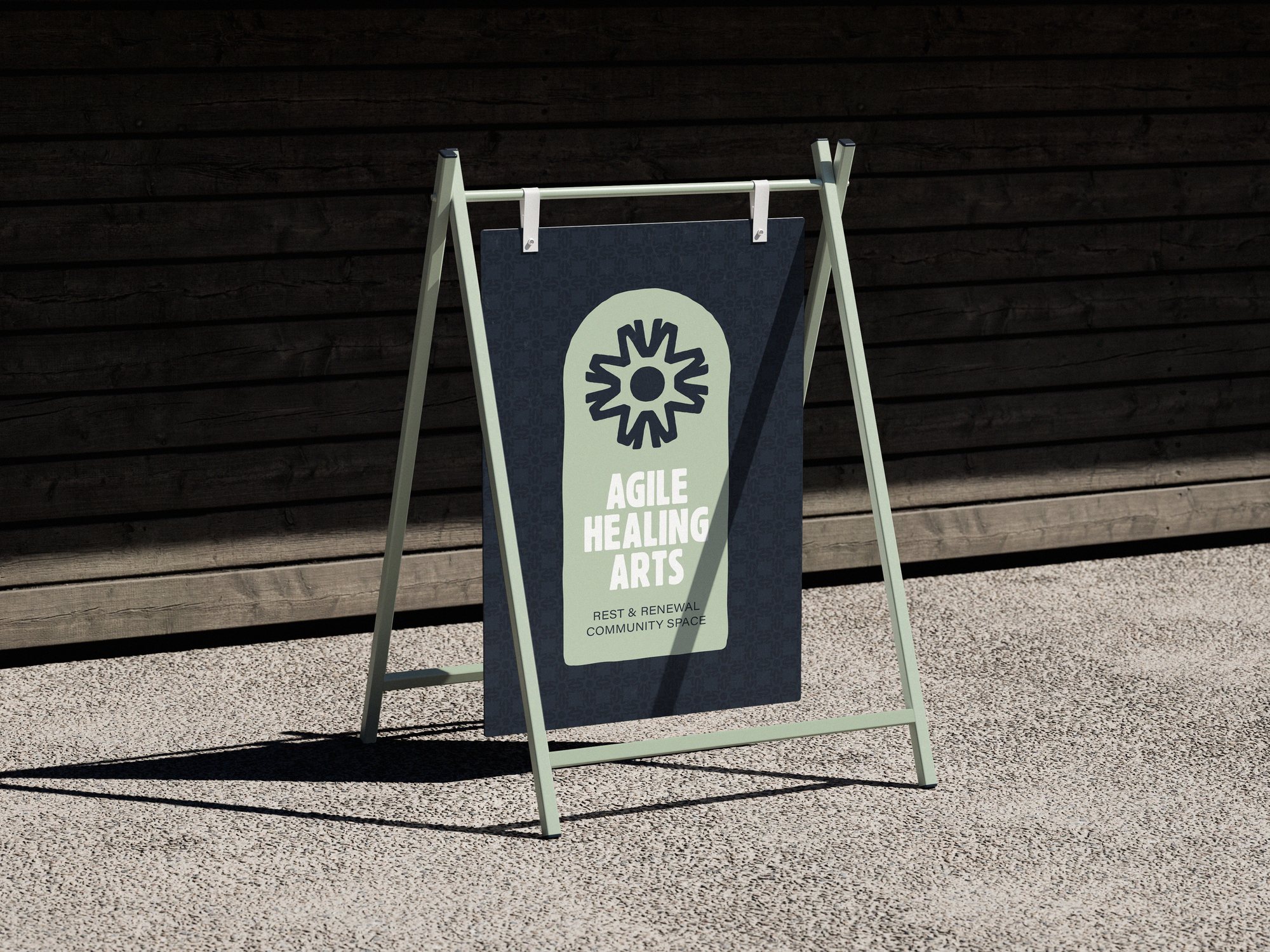Agile Healing Arts branding — A-frame sidewalk sign mockup