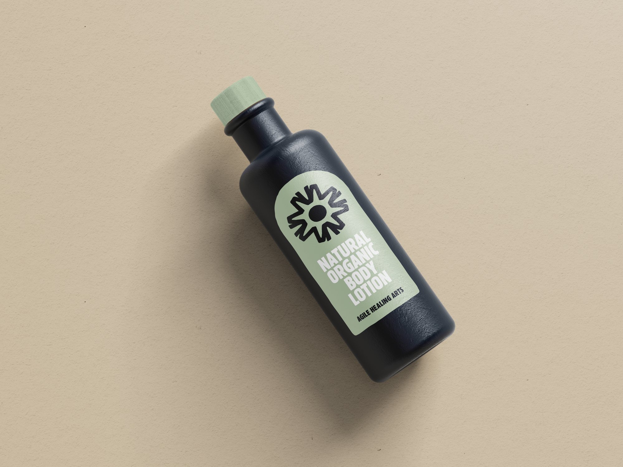 Agile Healing Arts branding — ceramic lotion bottle mockup