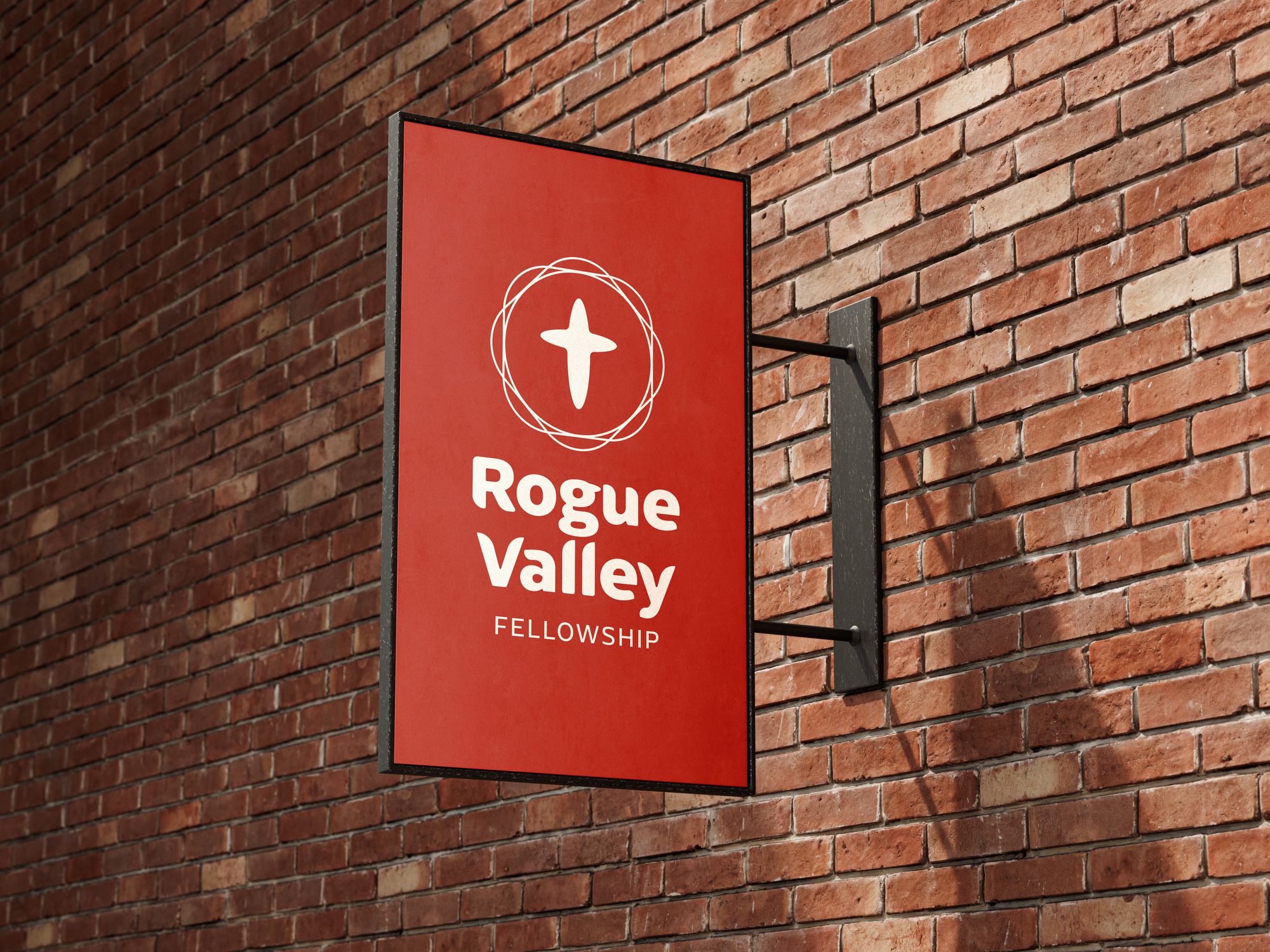 Rogue Valley Fellowship branding — Arpona Sans and Faust type specimens with the brand color palette