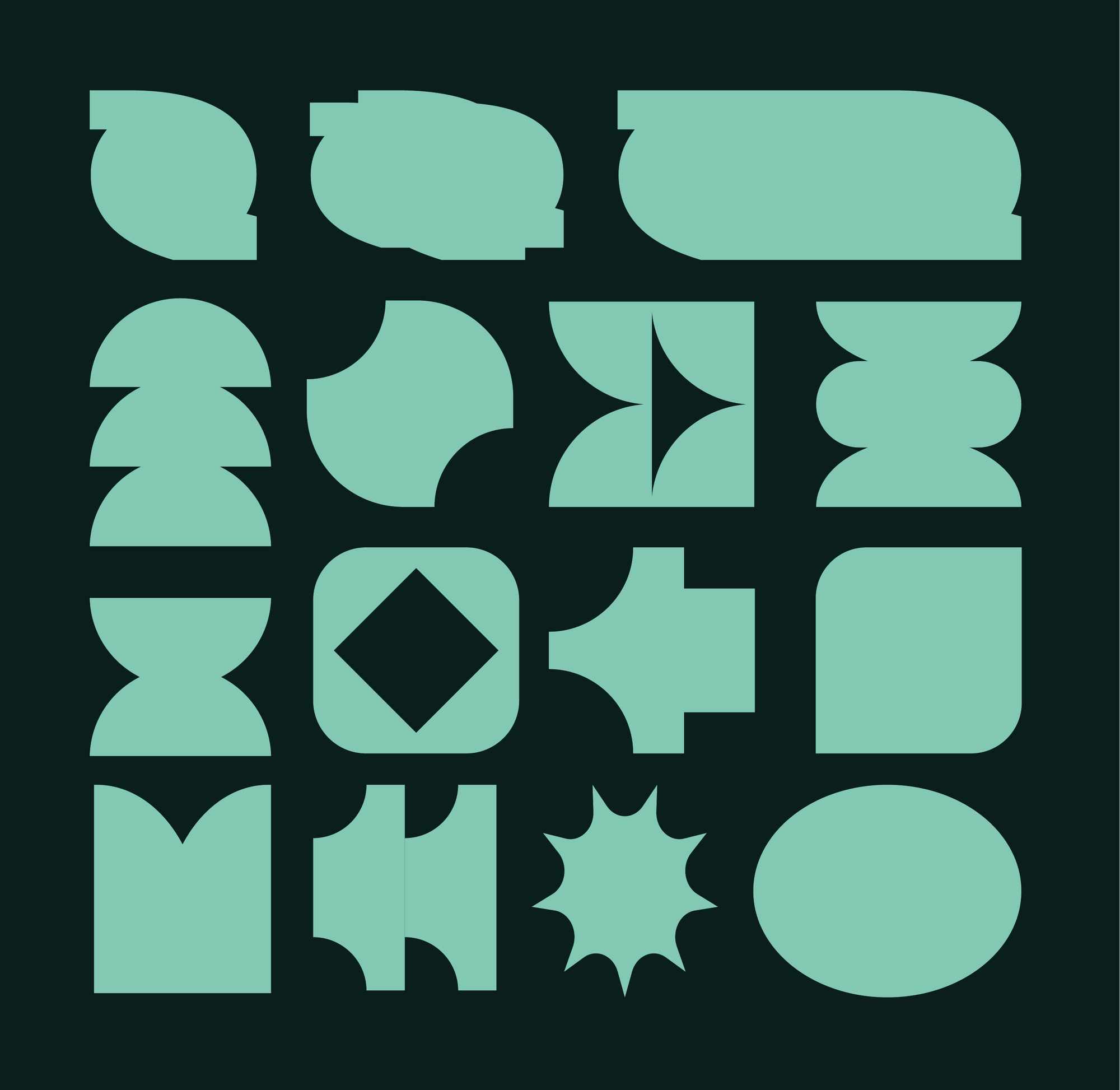 Pearl Street Wealth Partners icon set — mint brand symbols on a deep green background