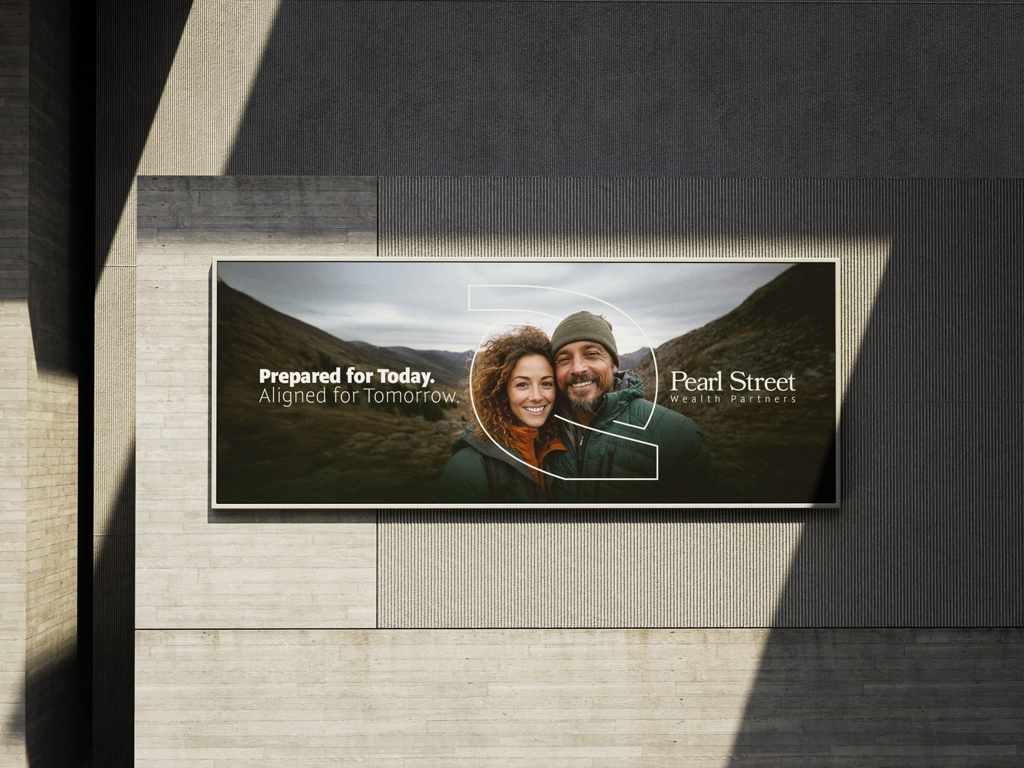 Pearl Street Wealth Partners branding — billboard mockup