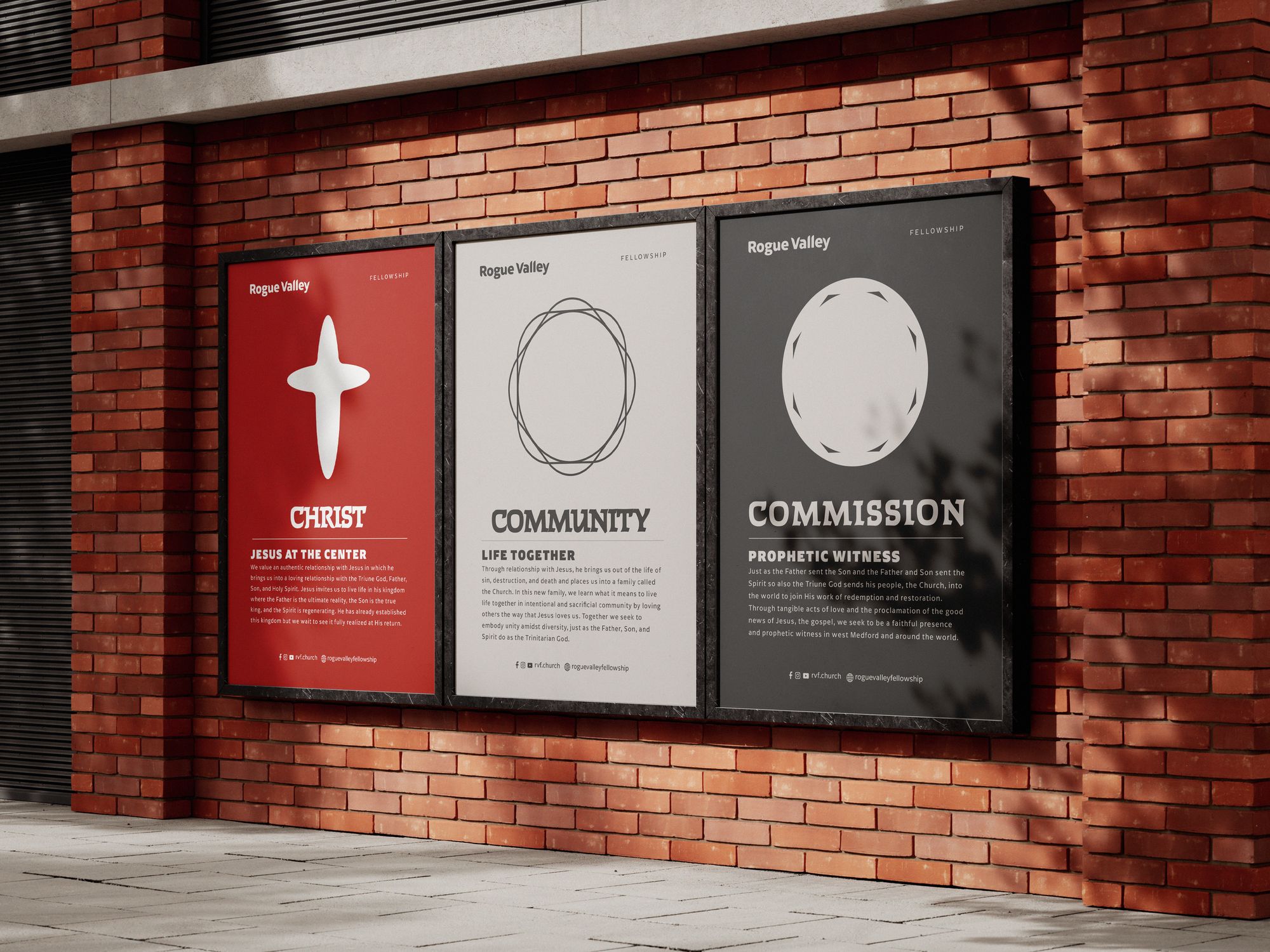 Rogue Valley Fellowship branding — primary wordmark and logo lockup variations