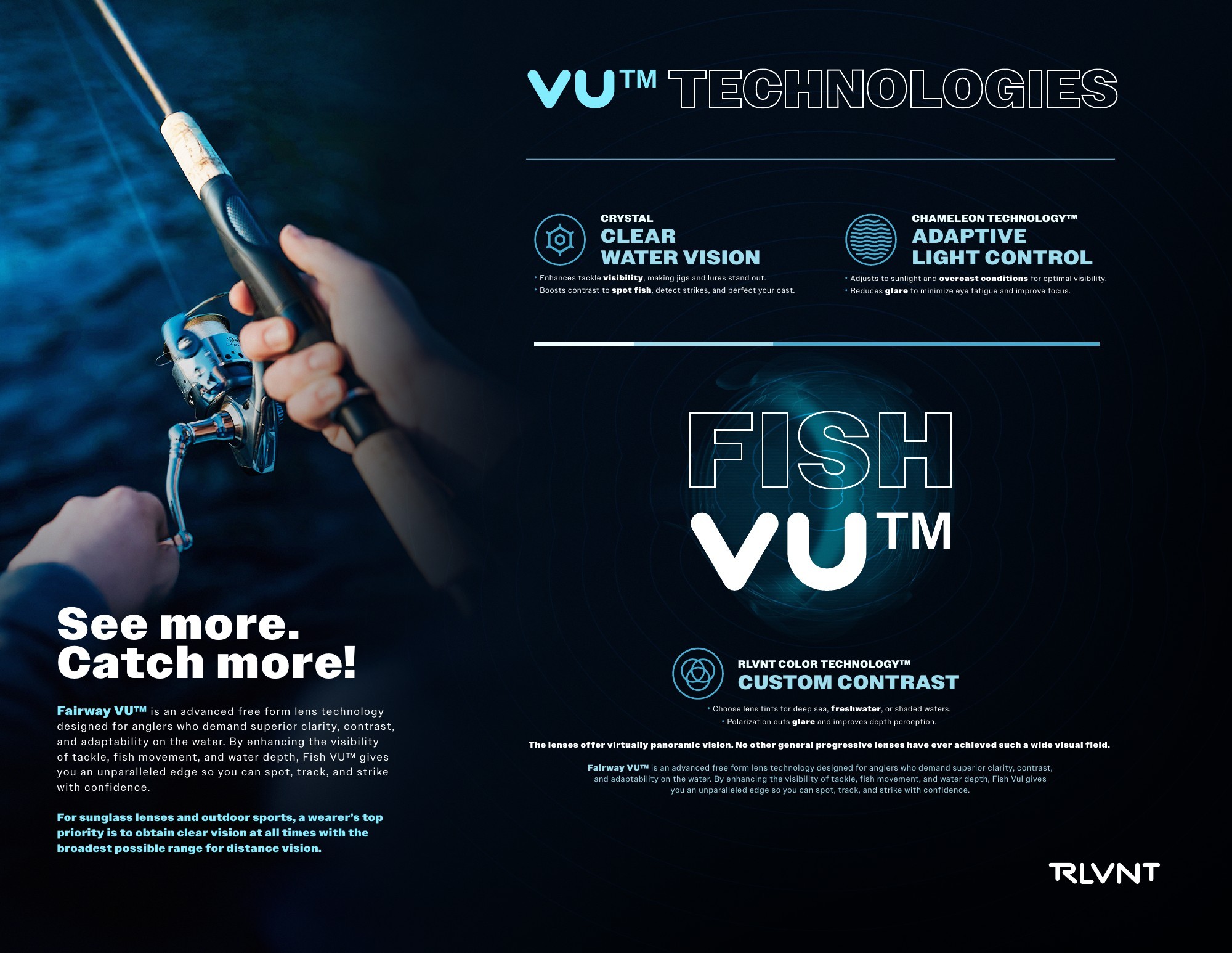 RLVNT FishVU trifold brochure — interior fishing technology layout
