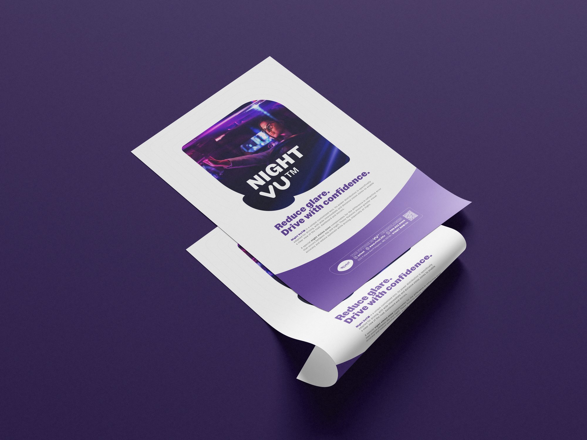 RLVNT NightVU branding — rolled poster mockup