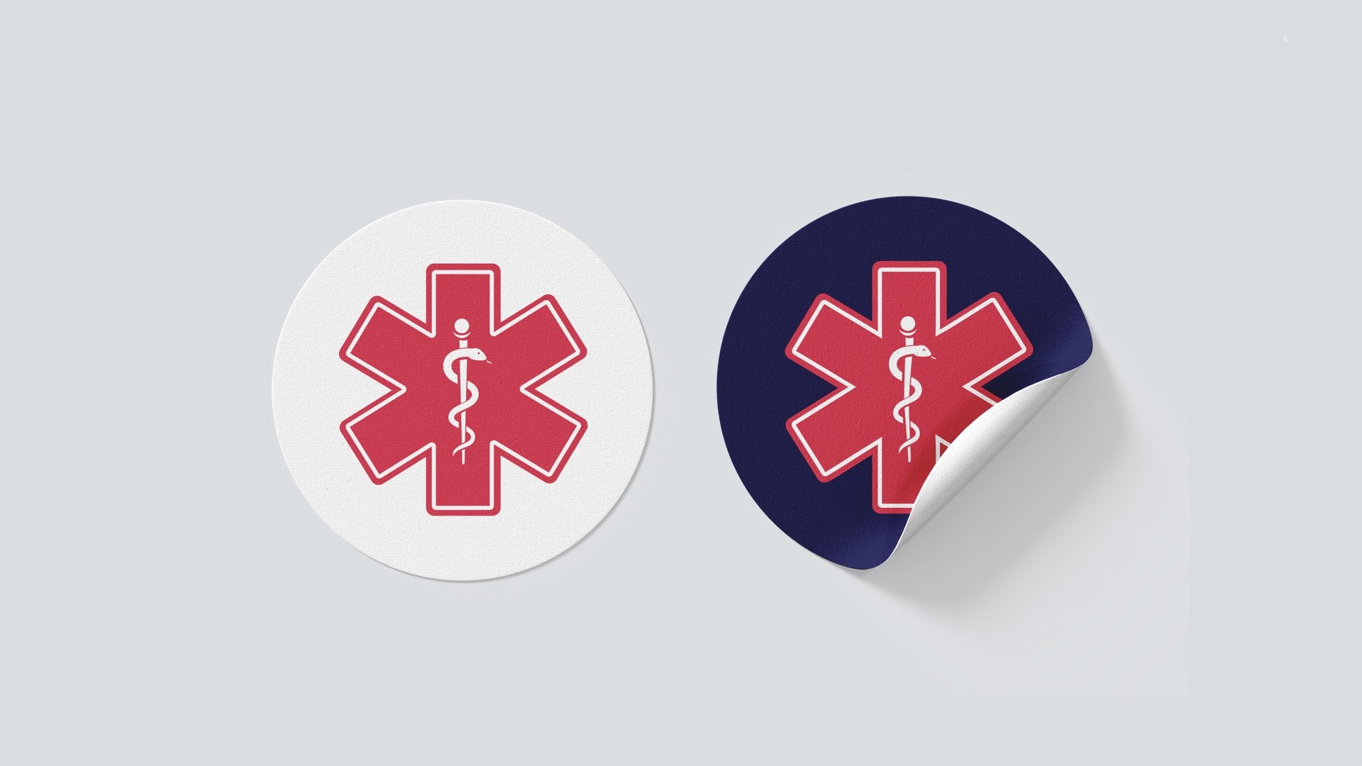 First Response circular stickers with the Star of Life emblem on white and navy.